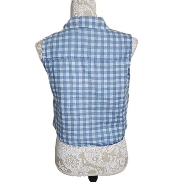Paper Crane Top Vintage Sleeveless Blue White Pearlized Buttons Women's Medium - Picture 3 of 5